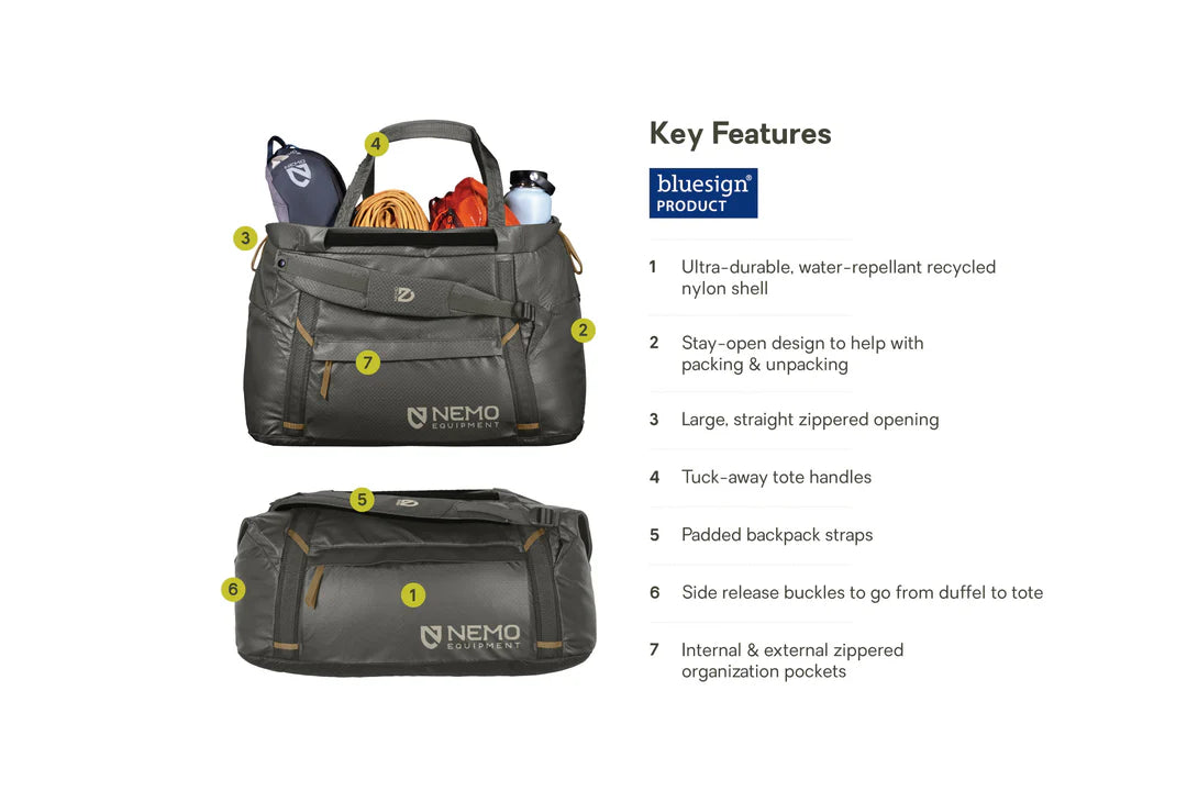 Nemo - Double Haul 55L Convertible Duffel & Tote - Goodnight Black