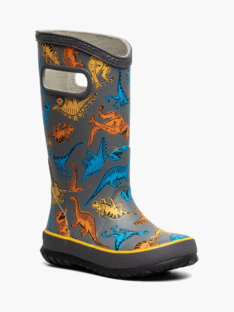 Bogs - Super Dino Rainboot - Kids' - Gray Multi