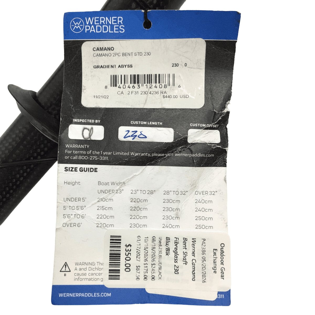 Werner Camano Bent Shaft Fibreglass 230 Blu/Blk