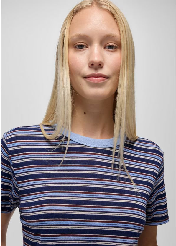 Prana - Cozy Up Short Sleeve Crew - Capulet Blue Stripe