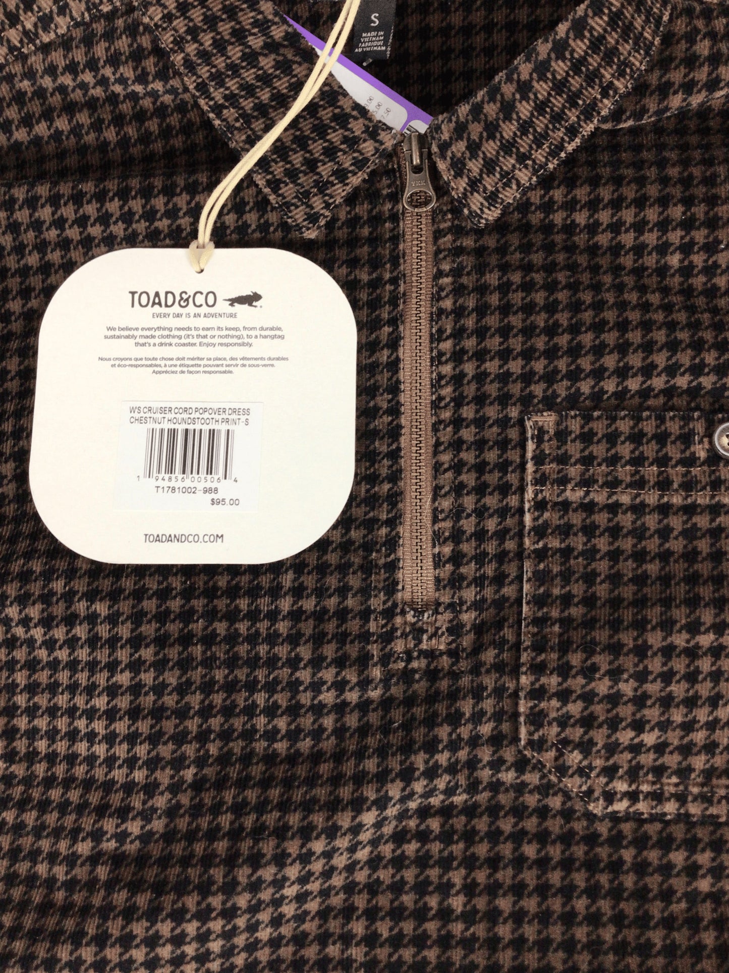 Toad & Co Cruiser Cord Popover Dress W Sm Chestnut Houndstooth