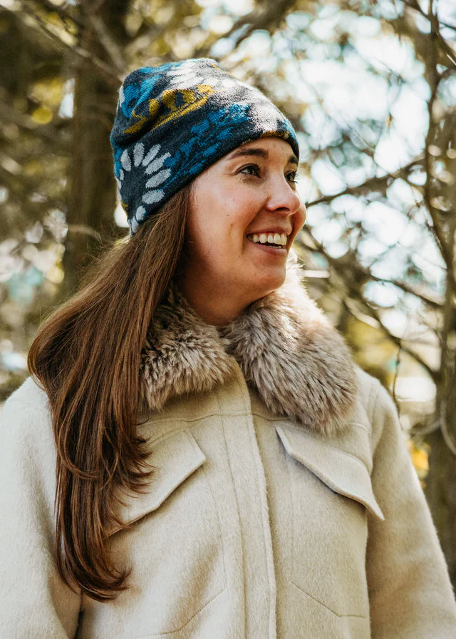 4T2D - Floral Love Knit Beanie - Charcoal