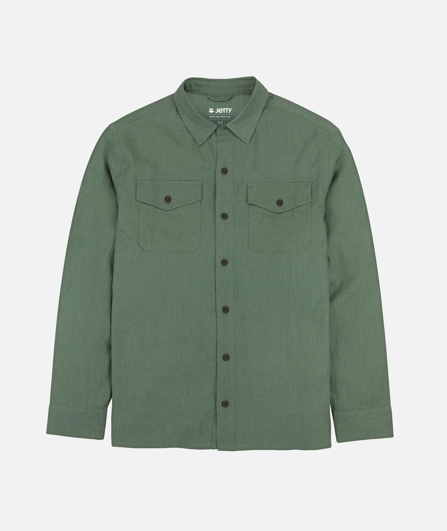 Jetty - Noah Long Sleeve Linen Shirt - Olive