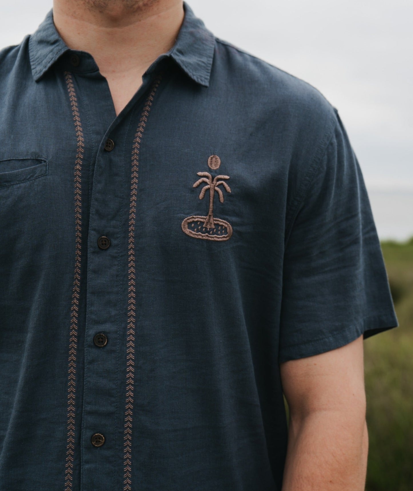 Marshall Embroidered Linen Shirt - Blue