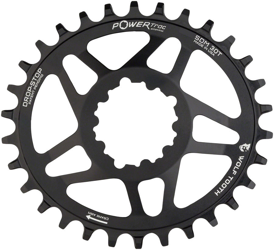 Wolf Tooth - Elliptical Direct Mount Chainring Drop-Stop, For SRAM 3-Bolt Cranksets, 6mm Offset - Black