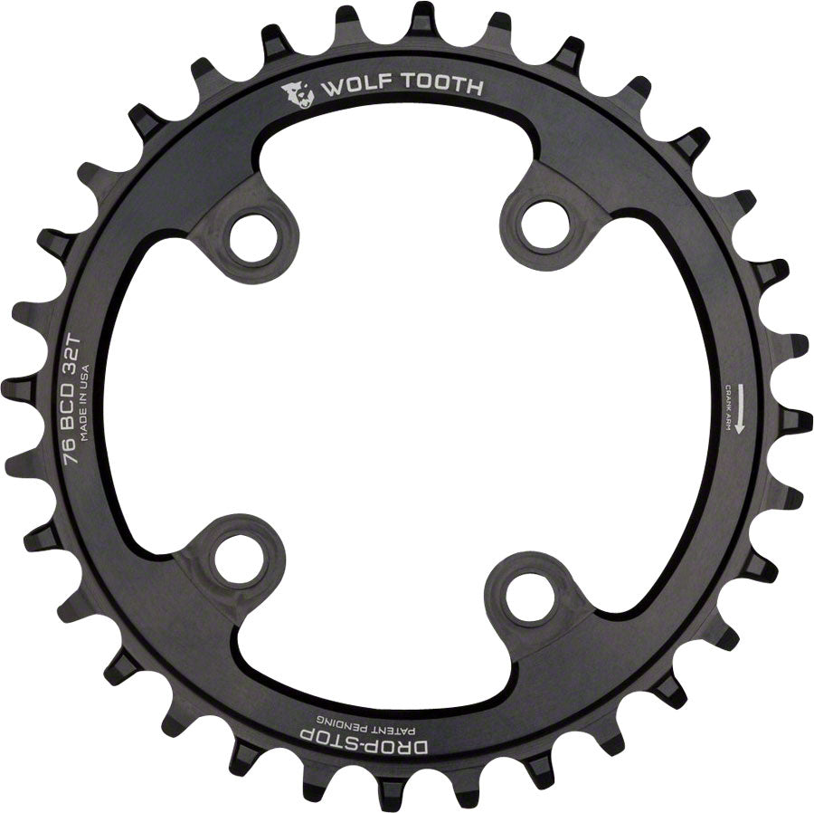 Wolf Tooth - 76 BCD Chainring - 32t, 76 BCD, 4-Bolt, Drop-Stop, Compatible with SRAM 76 BCD and Specialized Stout, Black
