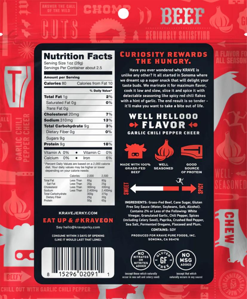 Krave Jerky - Garlic Chili Pepper Jerky - 2.7