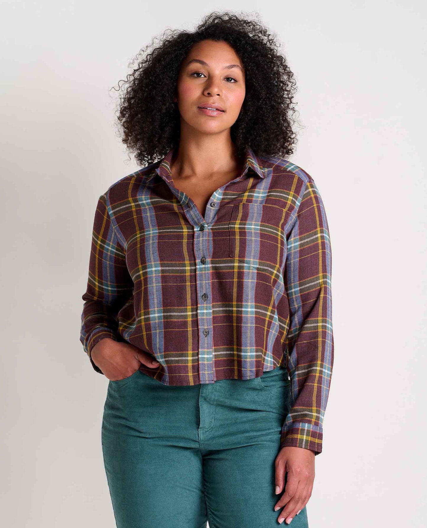 Toad and Co - Re-Form Flannel Boxy Long Sleeve Shirt - Carob Multi Windowpane