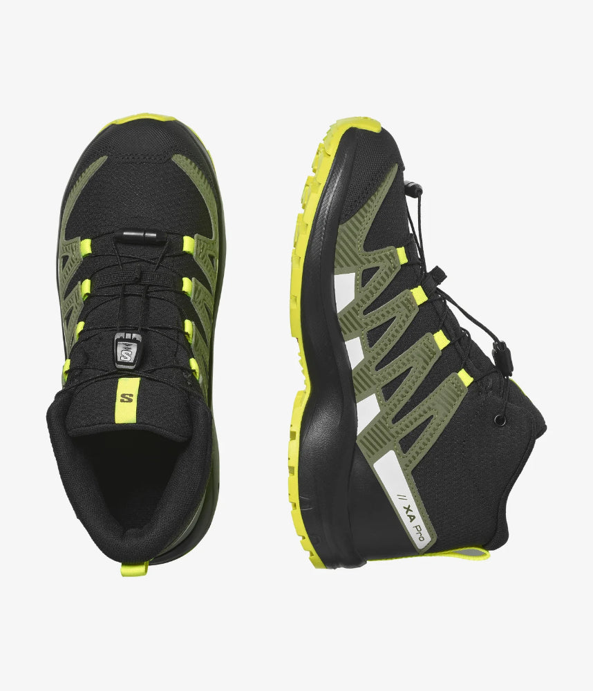 Salomon - XA Pro V8 Mid Climasalomon Waterproof Kids' - Black/Deep Lichen Green/Safety Yellow