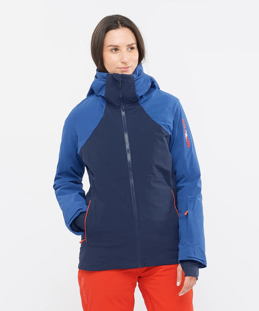 Salomon - Brilliant Jacket - Women's - Night Sky Navy Peony Fiery Red