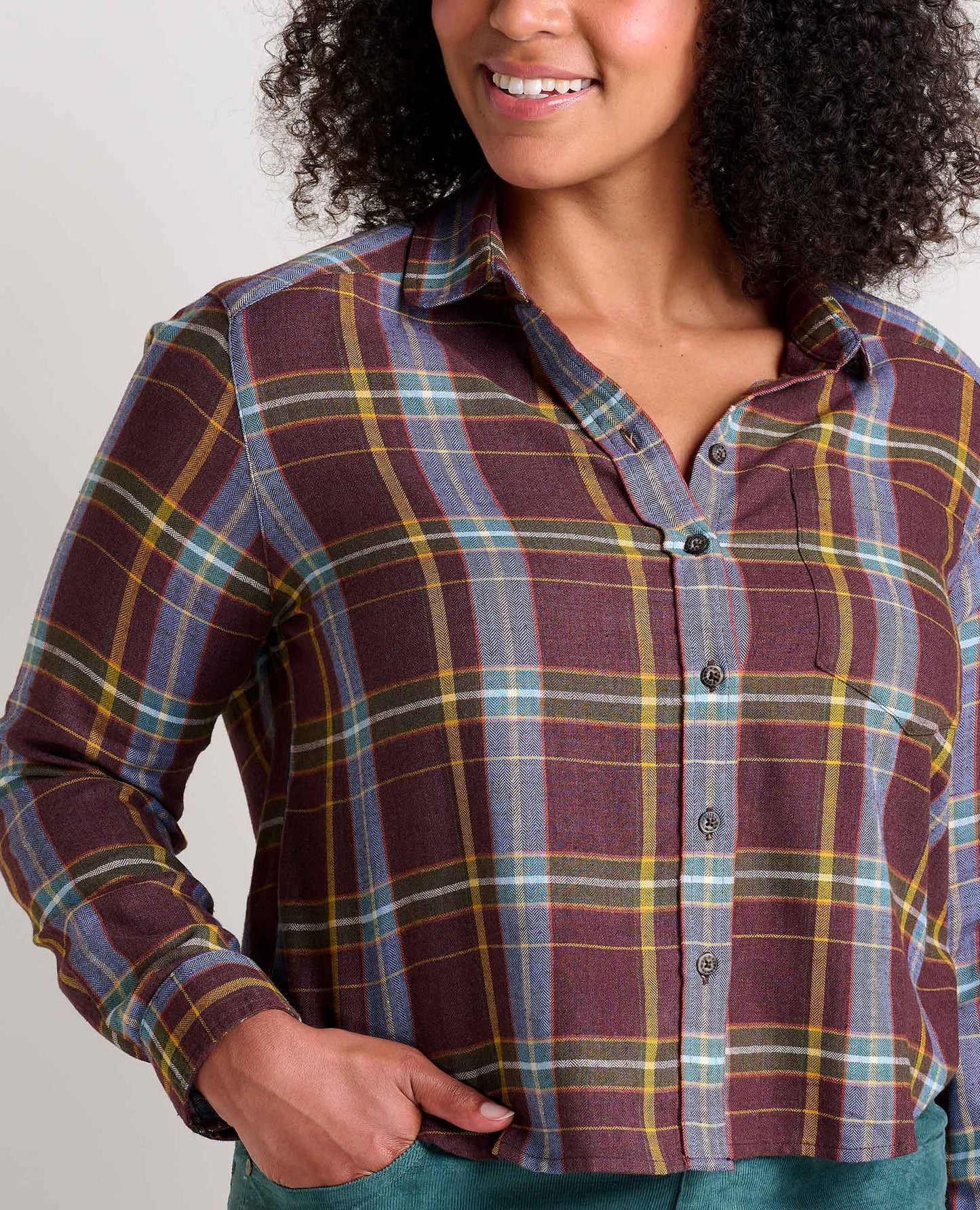 Toad and Co - Re-Form Flannel Boxy Long Sleeve Shirt - Carob Multi Windowpane