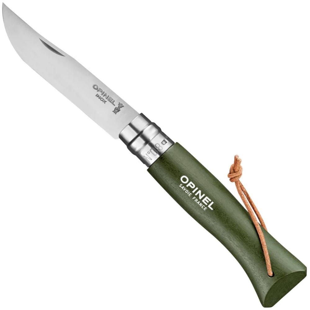 Opinel - No.08 Steel Folding Knife with Lanyard - Khaki