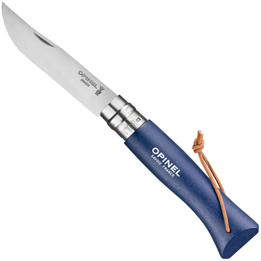 Opinel - No.08 Steel Folding Knife with Lanyard - Dark Blue