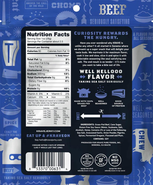 Krave - Sea Salt Beef Jerky - 2.7