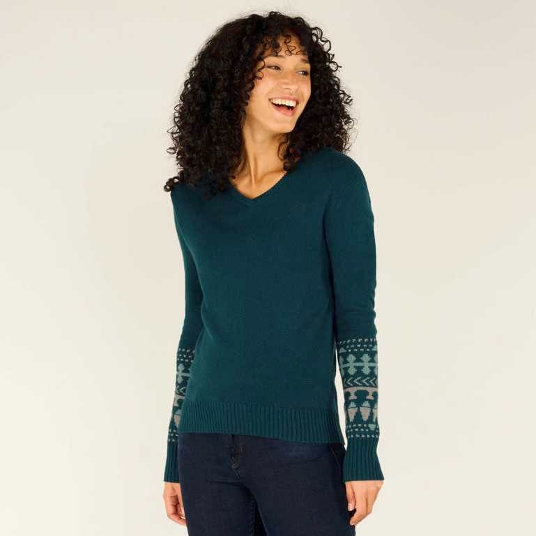 Sherpa - Maya V-Neck Sweater - Verdigris