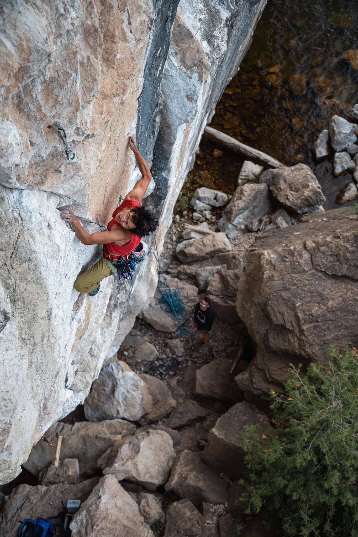 Climber scaling a cliff