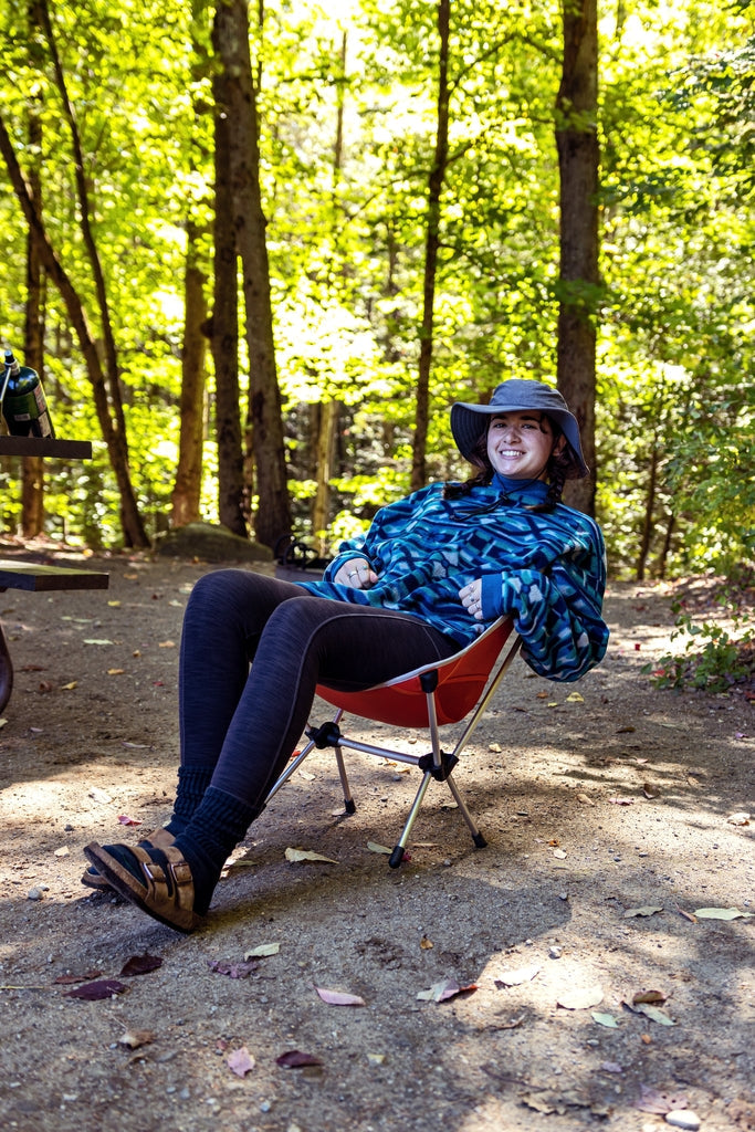 Female wearing cozy outdoor clothing