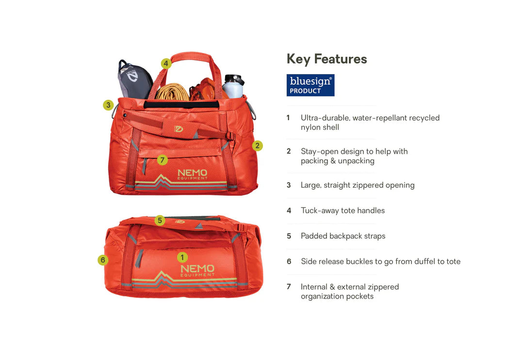 Nemo - Double Haul 55L Convertible Duffel & Tote - Spicy Orange