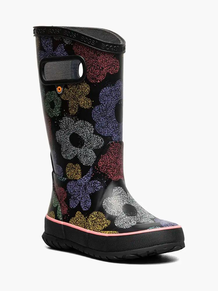 Bogs - Rainboot Airbrush Flowers - Kids' - Black Multi