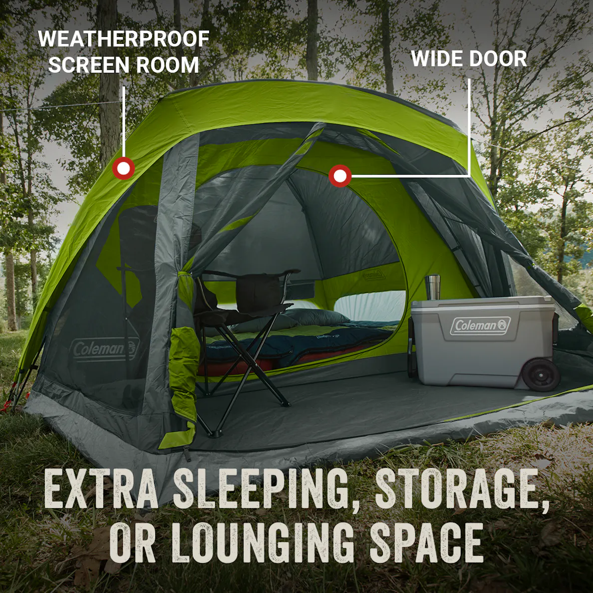 Coleman - Skydome Tent 6P w Screen Room - Rock Grey