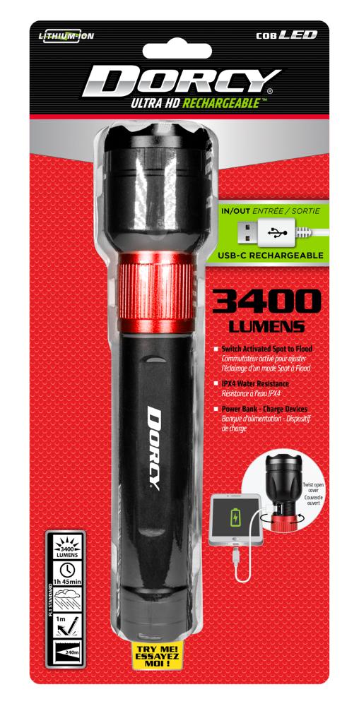 Dorcy - 3400 Lumen Ultra HD USB-C Rechargable Flashlight with Powerbank