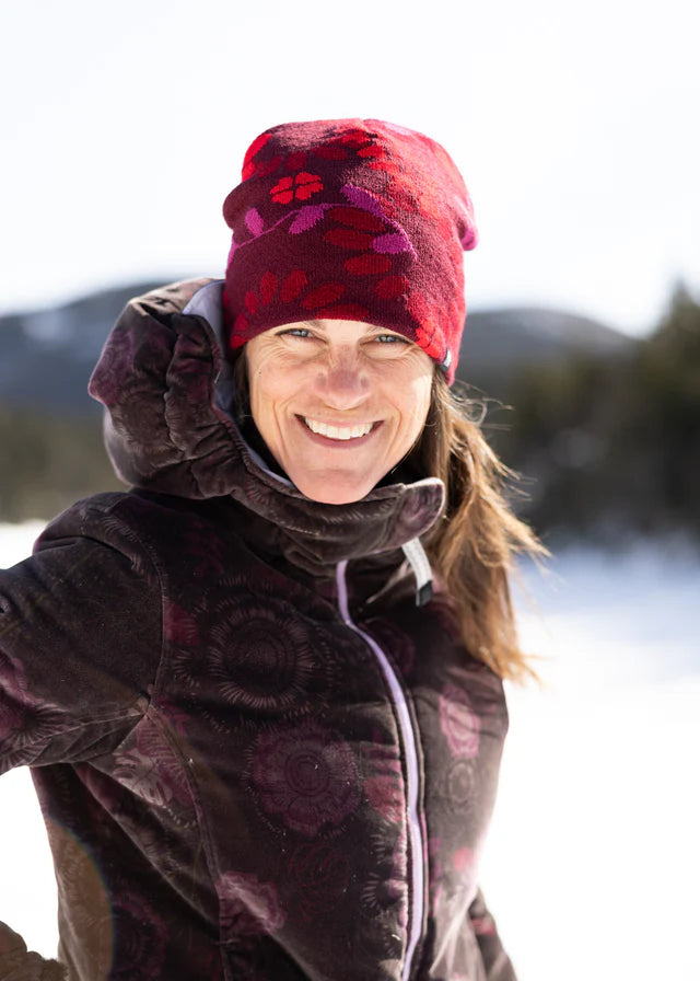 4T2D - Floral Love Knit Beanie - Red