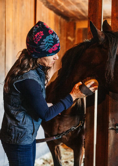 4T2D - Floral Love Knit Beanie - Navy