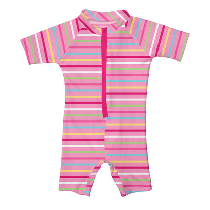 I Play - One Piece Zip Sunsuit - Pink Stripe