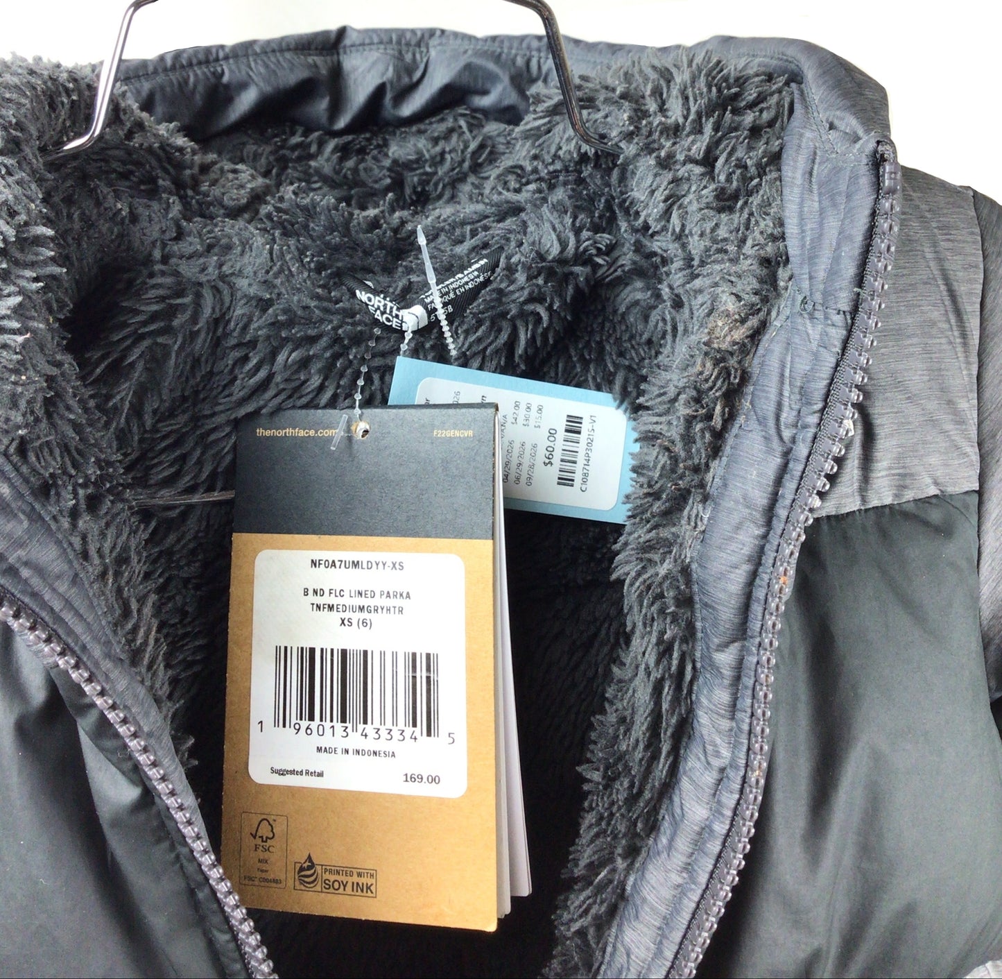 TNF flc-lined down jkt K XS gry