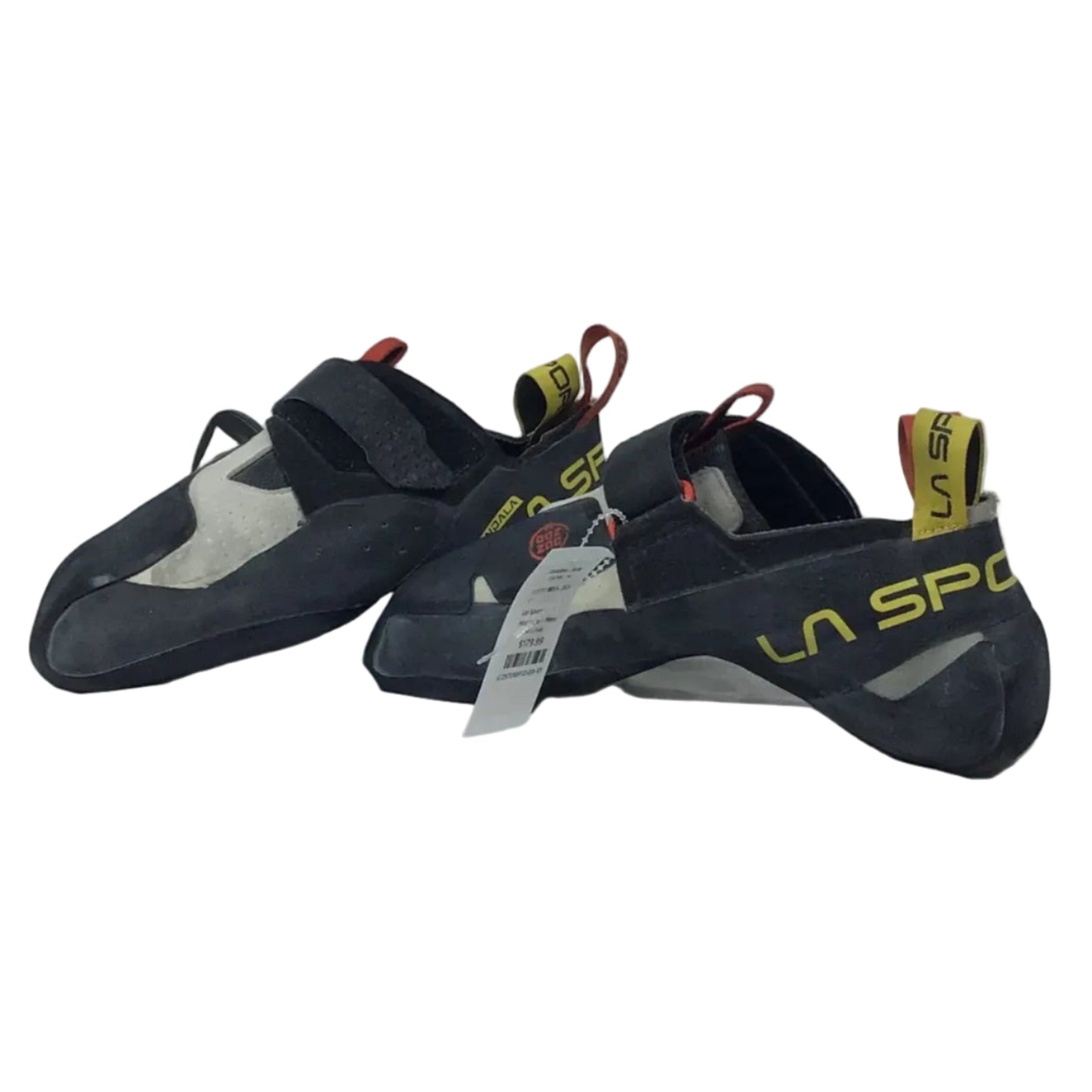 La Sportiva Mandala climbing shoe with yellow and red accents on a white background