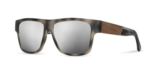 Camp Eyewear - Cliff - Matte Pearl Grey / Walnut; HD Plus Polarized Silver Mirror