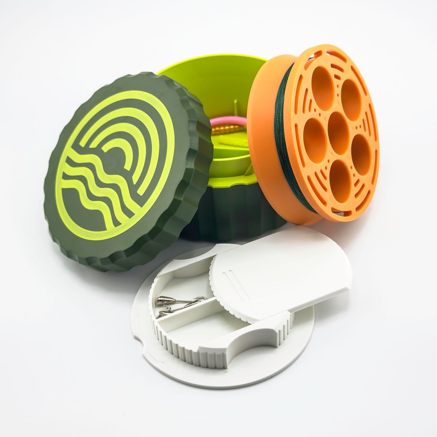 Set of colorful plastic components on a white background