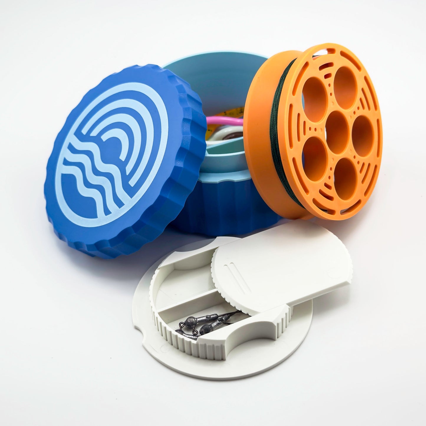 Set of colorful plastic components on a white background