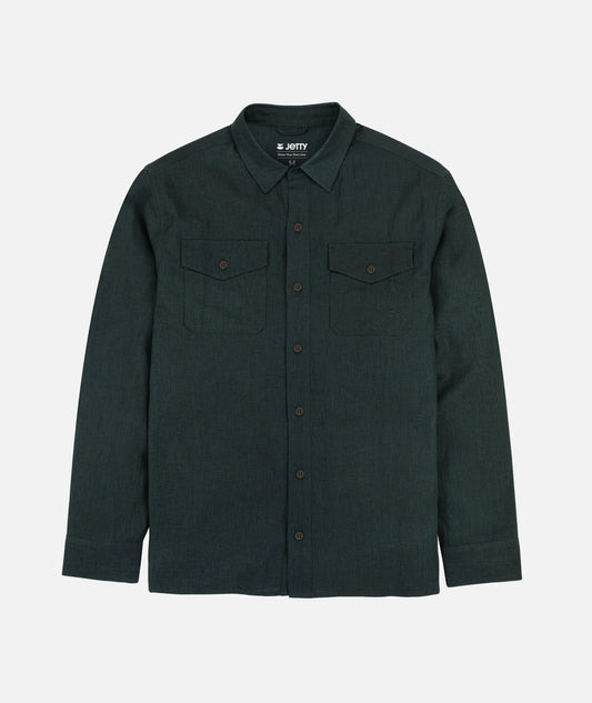 Jetty - Noah Long Sleeve Linen Shirt - Black Sand