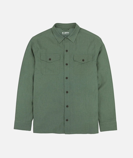 Jetty - Noah Long Sleeve Linen Shirt - Olive
