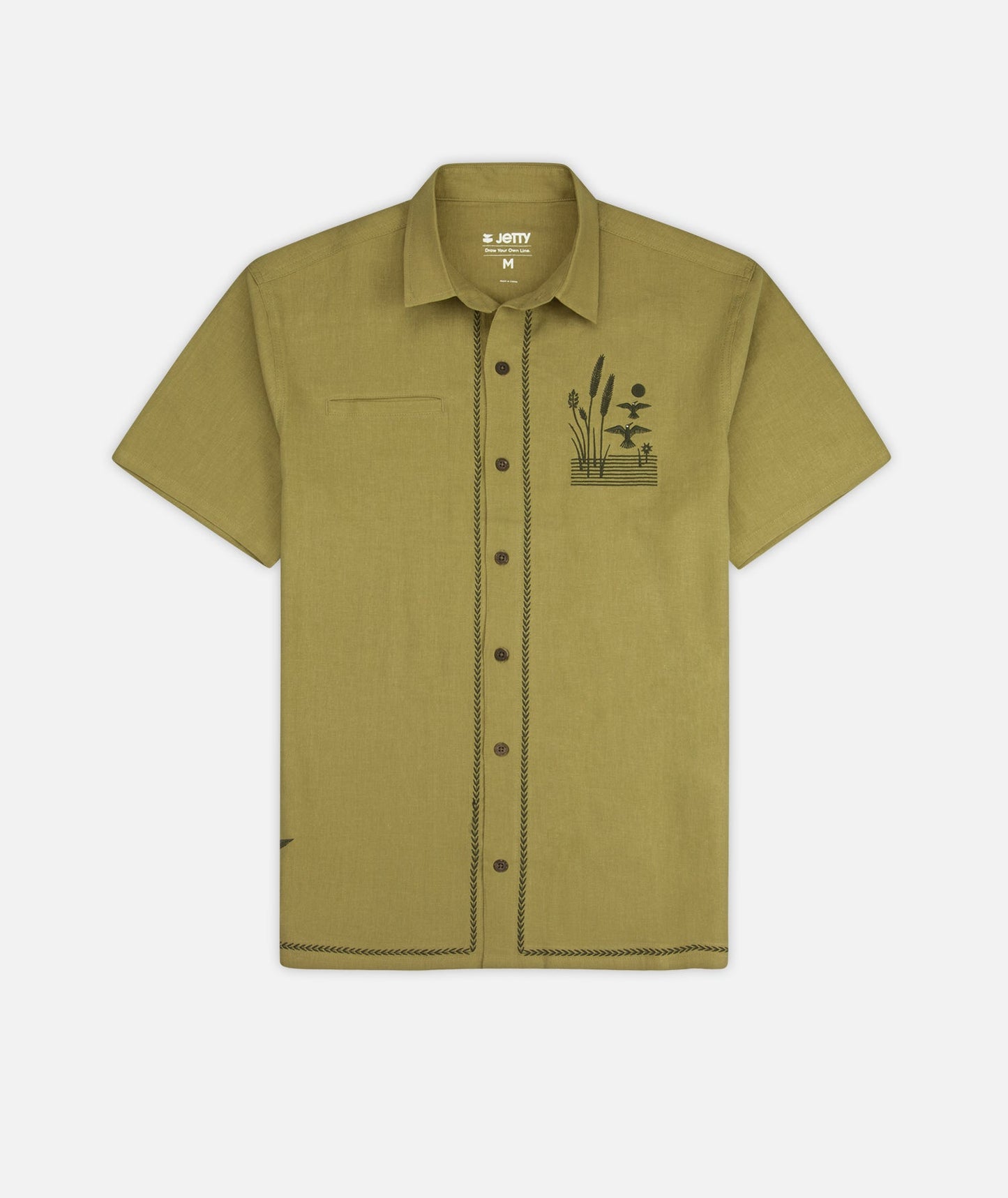Marshall Embroidered Linen Shirt - Olive