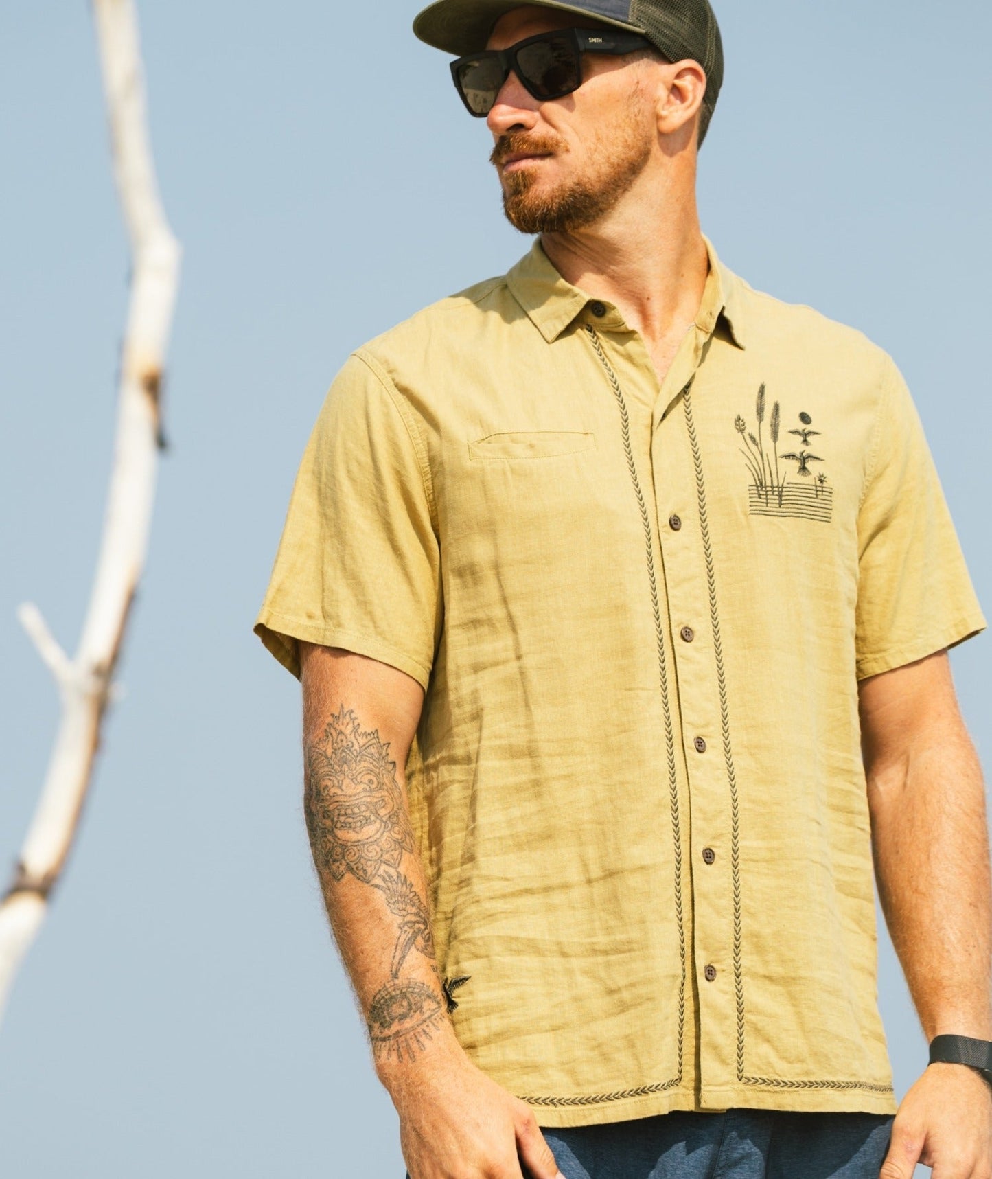 Marshall Embroidered Linen Shirt - Olive