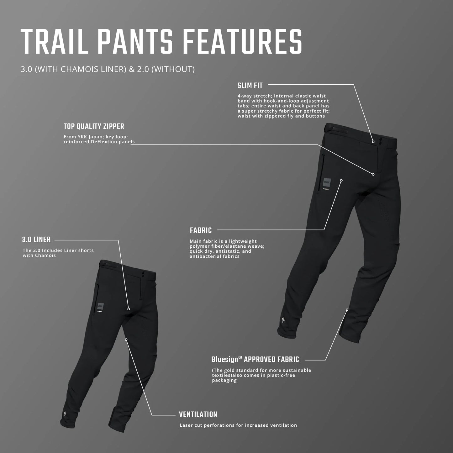 Leatt - Mens Pant MTB Trail 3.0 Liner - Ghost Black