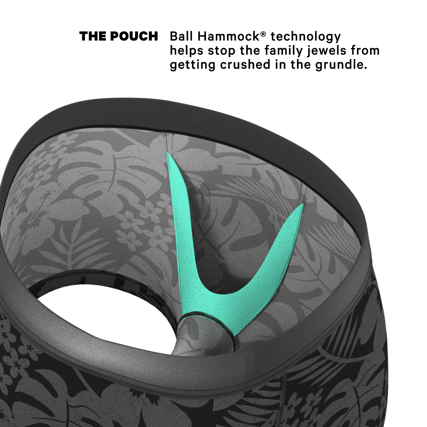 The Midnight Flora | Black Tonal Tropical Ball Hammock® Pouch Trunks Underwear