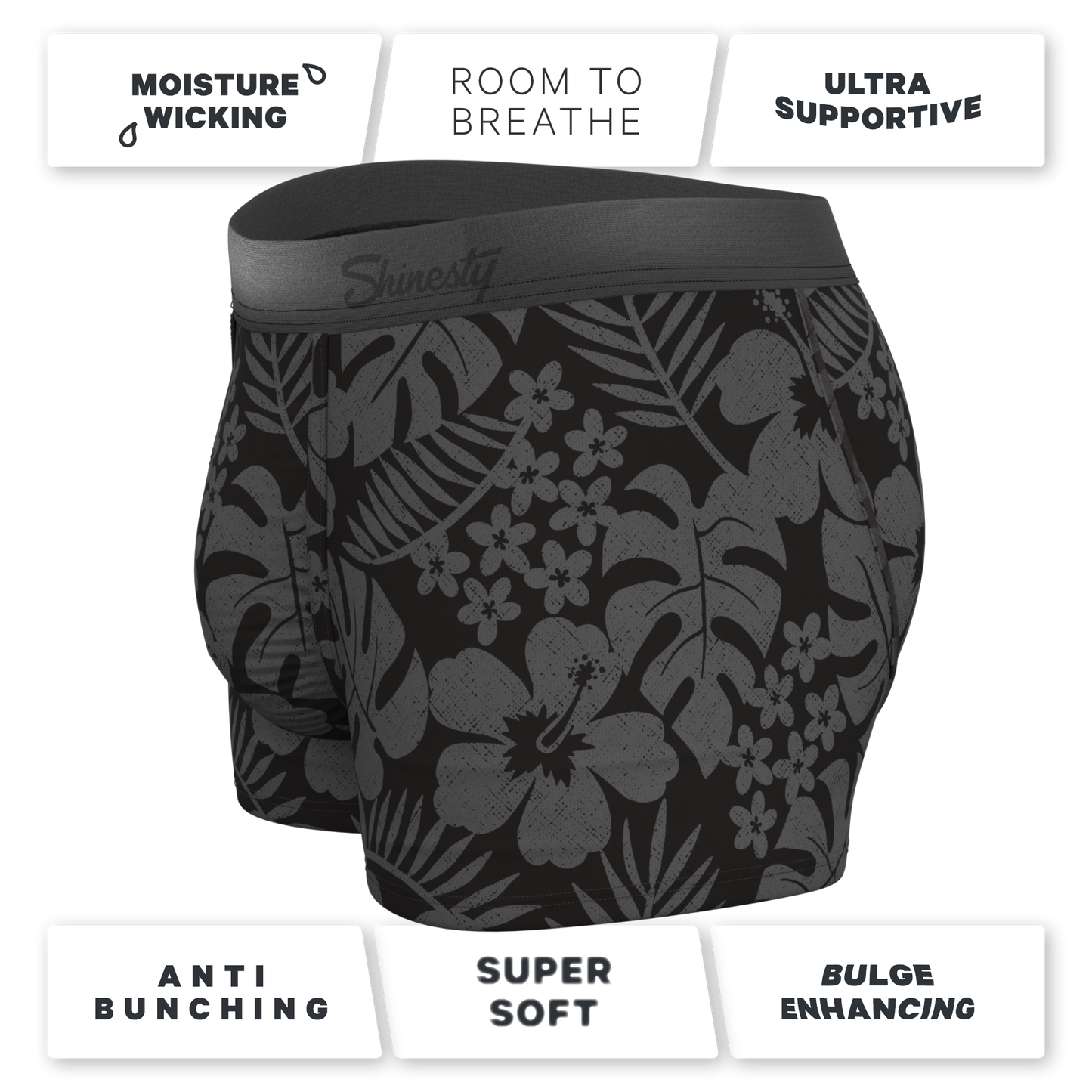 The Midnight Flora | Black Tonal Tropical Ball Hammock® Pouch Trunks Underwear