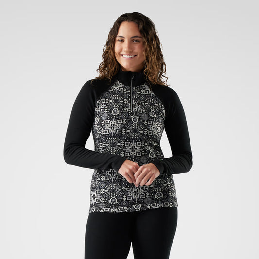 Smartwool - Classic Thermal Merino Base Layer 1/4 Zip - Women's - Black Deco Floral