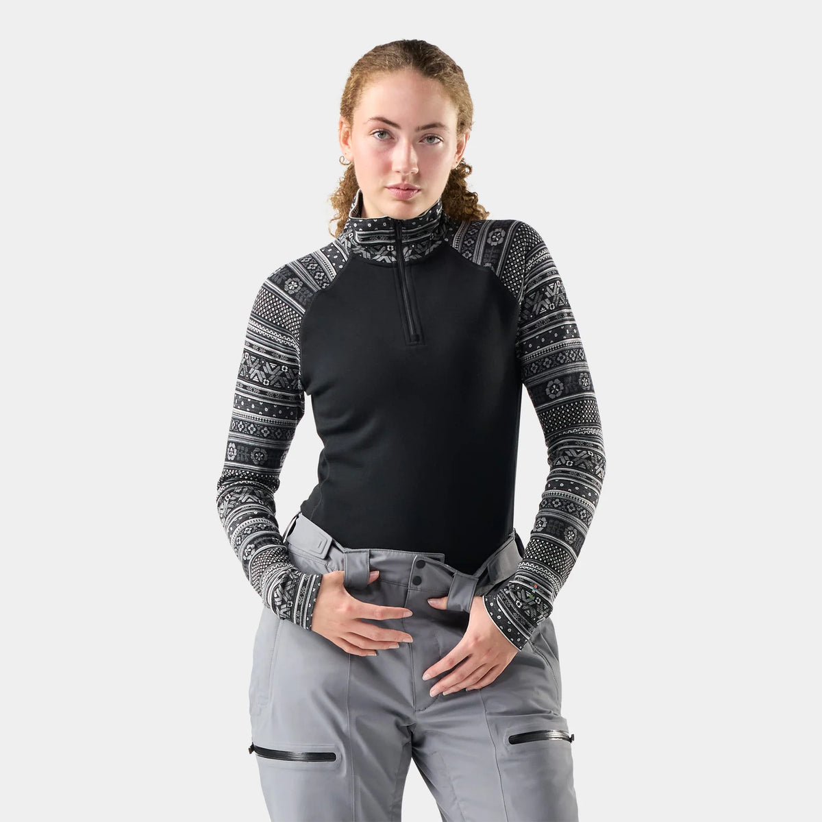 Smartwool - Classic Thermal Merino Base Layer 1/4 Zip - Women's - Black Fair Isle Fun