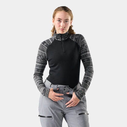Smartwool - Classic Thermal Merino Base Layer 1/4 Zip - Women's - Black Fair Isle Fun