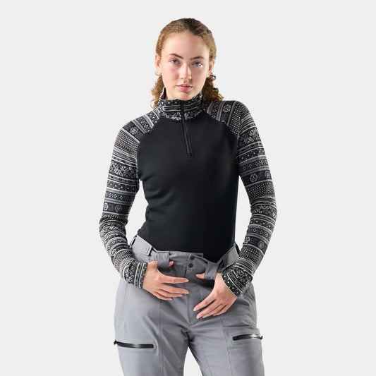 Smartwool - Classic Thermal Merino Base Layer 1/4 Zip - Women's - Black Fair Isle Fun