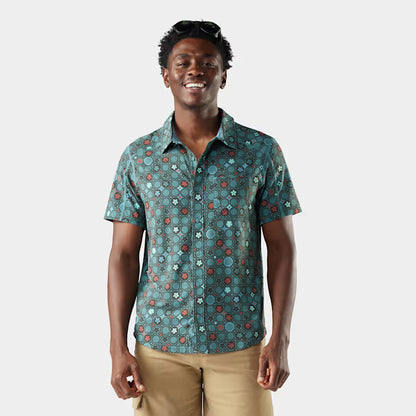 Smartwool - Men's Everyday Short Sleeve Button Down - Dusty Teal Geo Floral