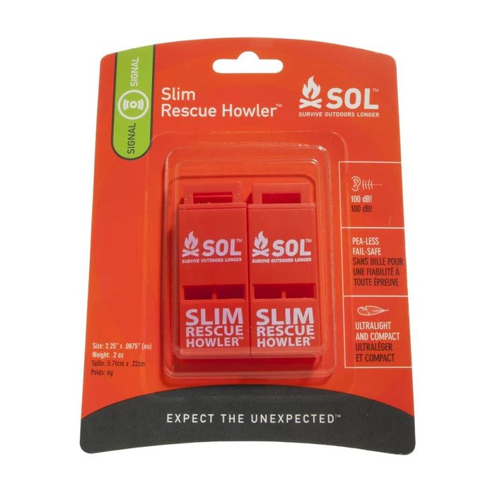 SOL - Slim Rescue Howler Whistle 2 Pack