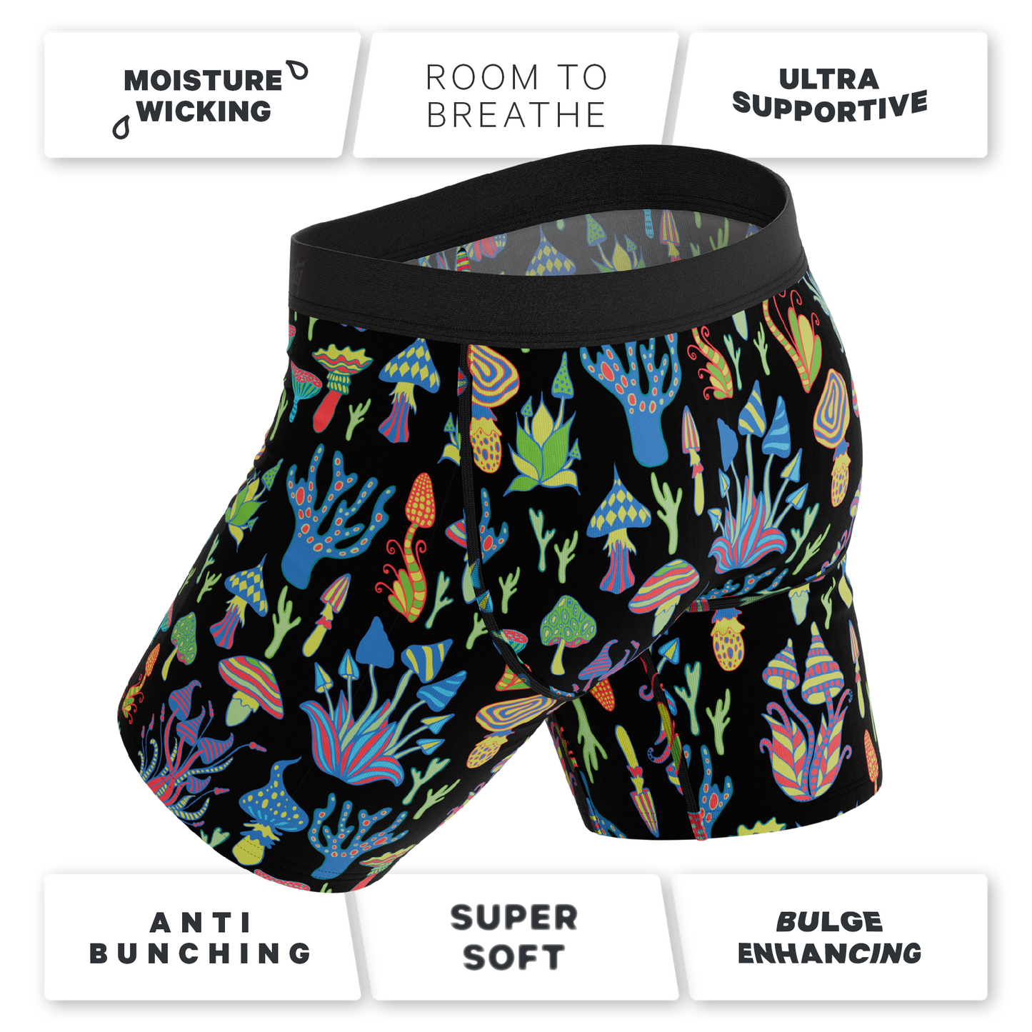 The Super Shroom | Neon Mushrooms Long Leg Ball Hammock® Pouch Underwear With Fly