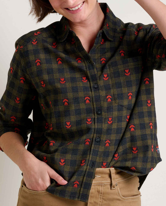 Toad and Co - Re-Form Flannel Boxy Long Sleeve Shirt - Black Tulip Dobby
