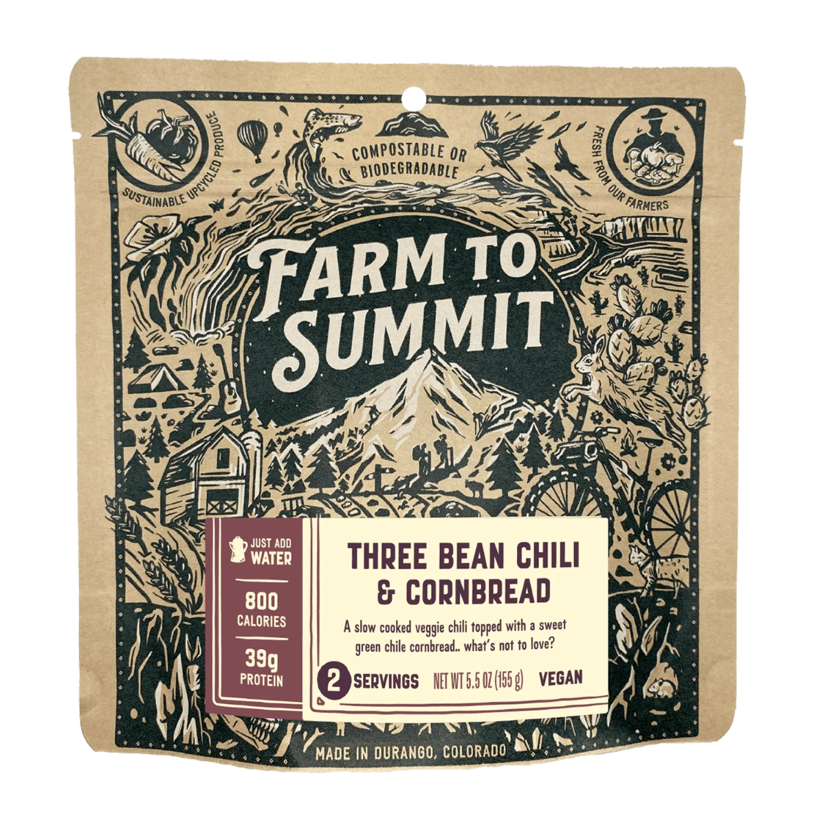 Farm to Summit - Three Bean Chili & Cornbread