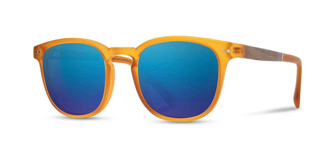 Camp Eyewear - Topo - Matte Orange / Walnut; HD Plus Polarized Blue Flash